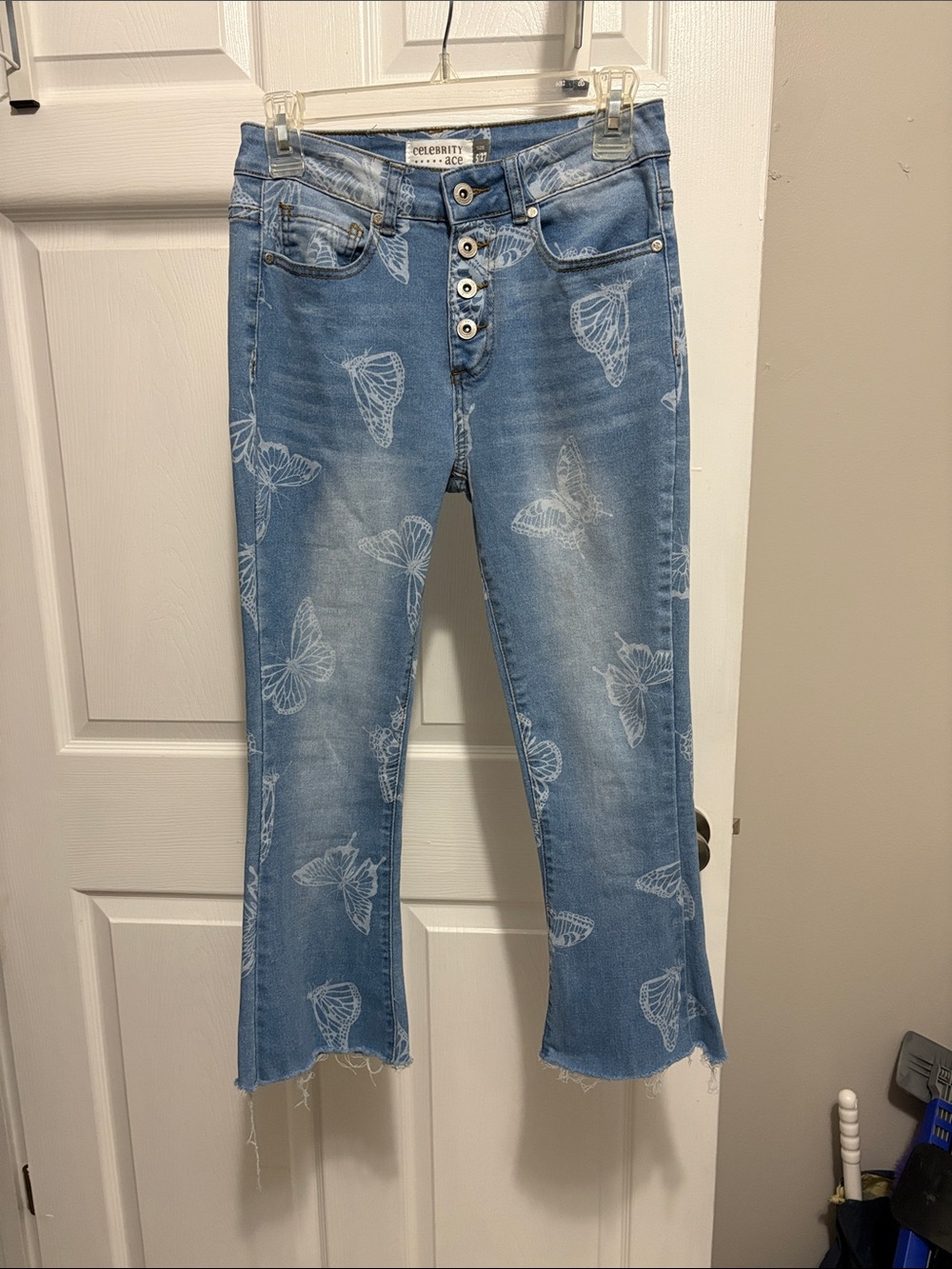 Celebrity Pink Light Wash Butterfly Print Flare Jeans